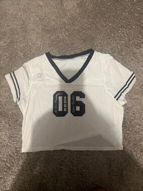 White & Navy Short Sleeve Girls' Sports Tee